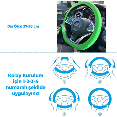 Silikon Renkli Direksiyon Kılıfı A Kalite Esnek Kaydırmaz Yeşil Renk PF-SWC01BK-YS