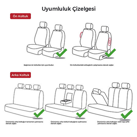 Blackline Serisi Terletmez Dokuma Kumaş Oto Koltuk Koruyucu Kılıfı Ön ve Arka Koltuk Takım