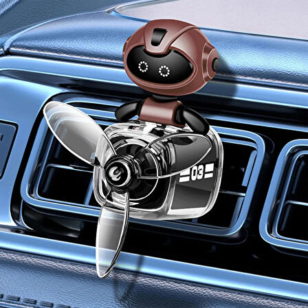 Pervaneli Klima Süsü Oto Koku Klipsi Siyah Uçaklı Kahverengi Pilot Robot Hava Ferahlatıcı Maskot