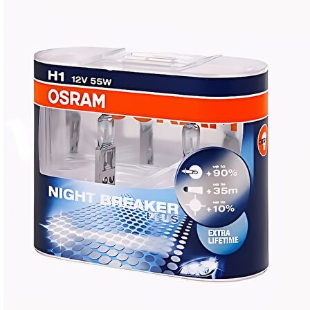 Osram H1 Night Breaker 12V 55W Ampul Ultra Parlak Beyaz Işık, Maksimum Görüş Gücü- 2 Adet 