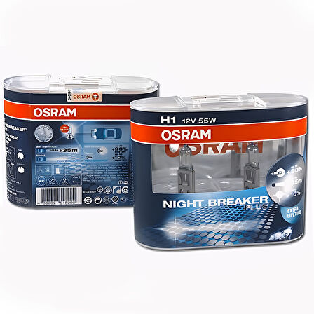 Osram H1 Night Breaker 12V 55W Ampul Ultra Parlak Beyaz Işık, Maksimum Görüş Gücü- 2 Adet 