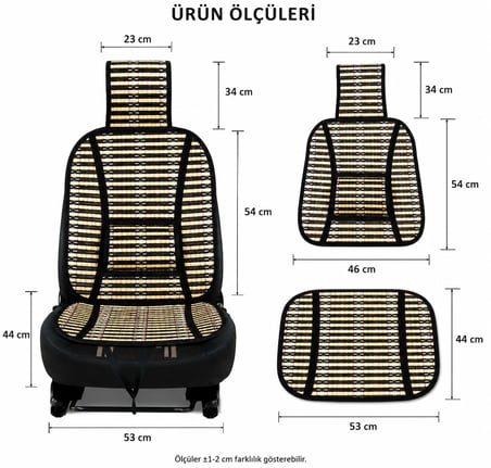 Oto Hasır Bambu Minder Ön Siyah İkili Takım Bel Destekli Terletmez WF-1068