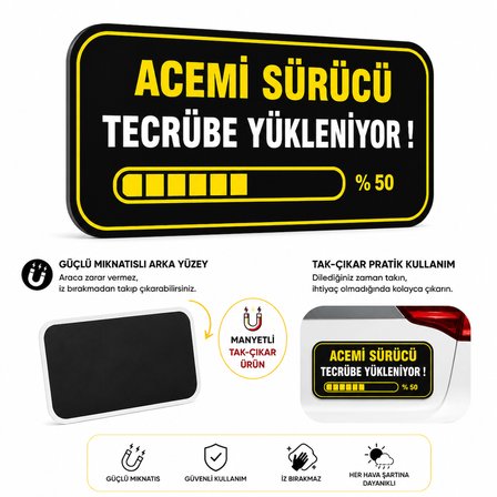 Mega Oto Market Acemi Şoför - Acemi Sürücü Magneti Tak Çıkar Manyetik Araba Bagaj Uyarı Levhası - Tecrübe Yükleniyor