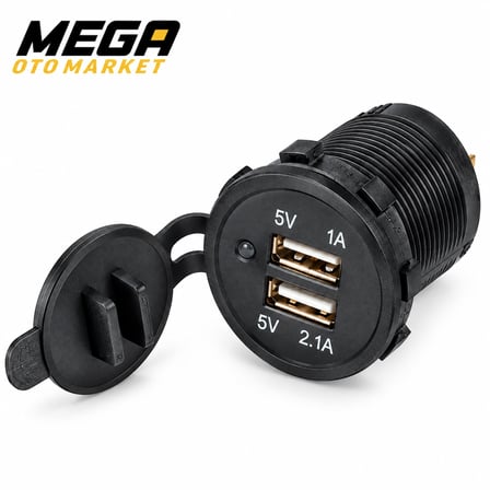 Mega Oto Market Çift USB Araç Şarj Soketi 5V 2.1A + 1A Koruma Kapaklı Otomobil Çakmaklığı