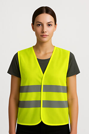Reflektörlü Fosforlu Sarı İş Güvenliği İşçi Yeleği 