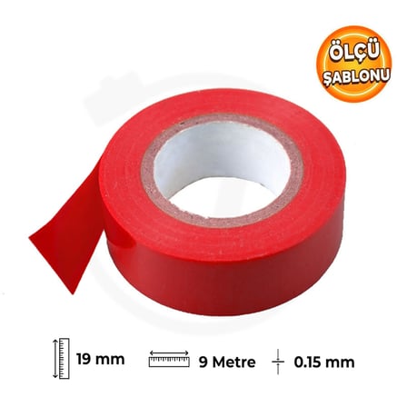 İzole PVC Kırmızı Faz Hattı Elektrikçi Bandı 19mm x 9m) Kablo İşaretleme ve İzolasyon Bandı