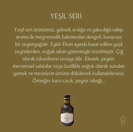 Hediyelik Milas Memecik Erken Hasat Soğuk Sıkım Zeytinyağı Yeşil Seri Dengeli Meyvemsi 100 ml 3lü