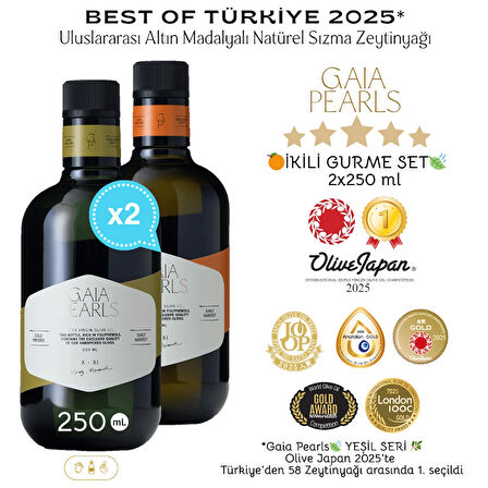 İKİLİ GURME SET 250 ml x2  AB Coğrafi İşaretli Milas Memecik Erken Hasat Soğuk Sıkım Zeytinyağı