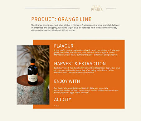 Gaia Pearls İKİLİ SET Turuncu Seri 500 ml x2 Avrupa Birliği Coğrafi İşaretli Milas Memecik Erken Hasat Soğuk Sıkım Zeytinyağı Yoğun Meyvemsi