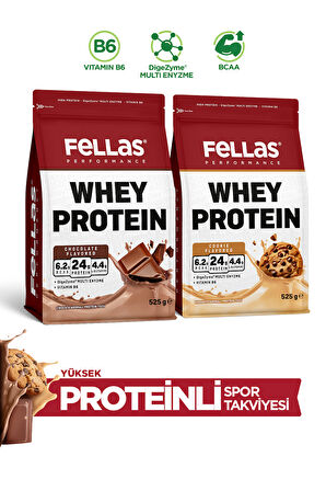 Fellas Protein Tozu 2'li - Çikolata Aromalı (525g) + Kurabiye Aromalı (525g)