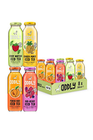 Saçma İyi Soğuk Çay Dörtlüsü! Peach-Rooi, Hibi-berry, Ginger-Punch, Berry- Matcha Cam 250 ml 8 Adet