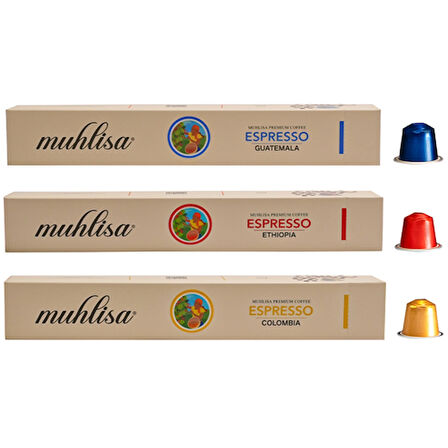 Muhlisa Espresso 3 Çeşit Kapsül Kahve Seti Guatemala, Ethiopia, Colombia (30 KAPSÜL)