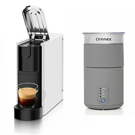 Omnex Ox-pro Kapsüllü Espresso Makinesi Beyaz & Swifo Max Süt Köpürtücü