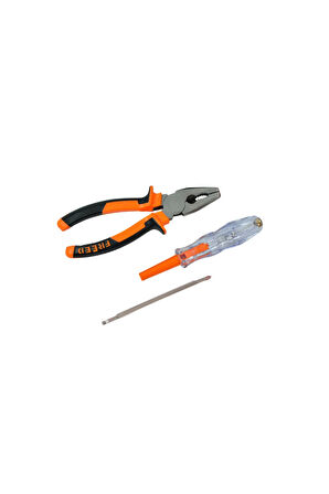 3 Parça Pense Tornavida Kontrol Kalemi Seti - 180mm Pense + Yıldız ve Düz Uçlu Kontrol Kalemi