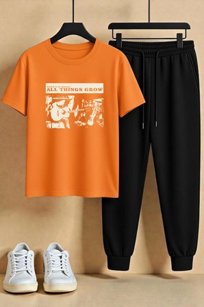 Unisex All Things Grow Tasarım Baskılı Tshirt - 2'li Eşofman Takımı