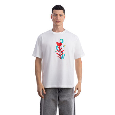 Butterfly Oversize Ekru T-Shirt