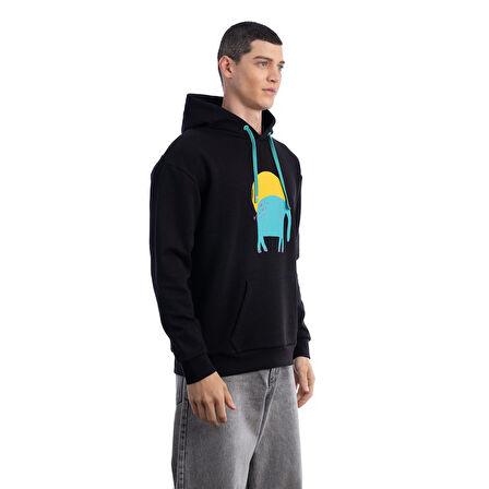 Elephant Kapüşonlu Siyah Sweatshirt