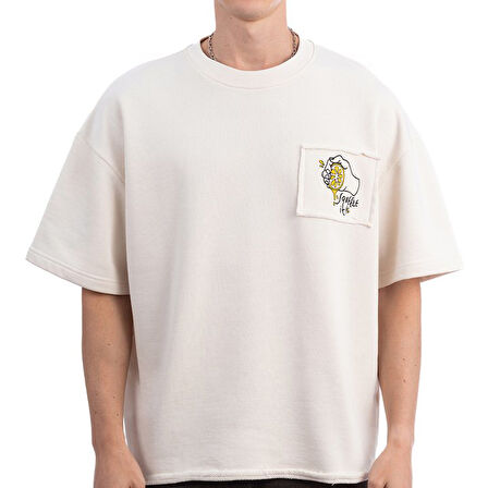 Lemon Nakış Oversize Ekru T-Shirt
