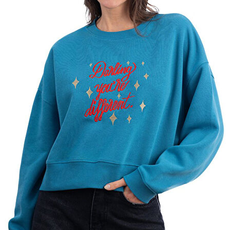 Darling Crop Oversize Petrol Sweatshirt