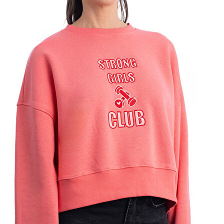 Strong Crop Oversize Pembe Sweatshirt