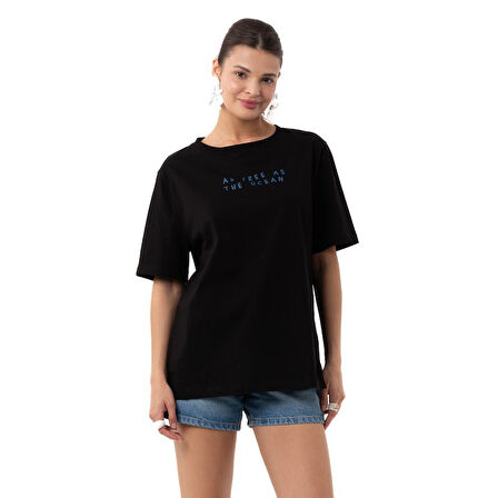 Ocean Oversize Siyah T-Shirt