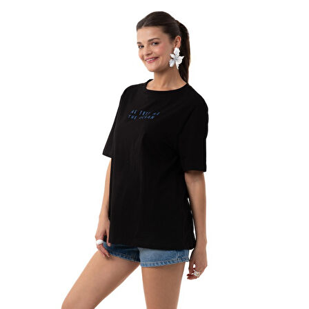 Ocean Oversize Siyah T-Shirt