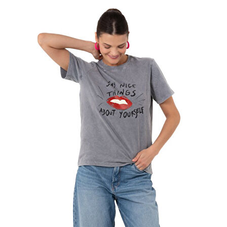 Lips Regular Gri T-Shirt