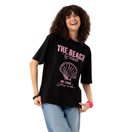 Beach Overisize Siyah T-Shirt