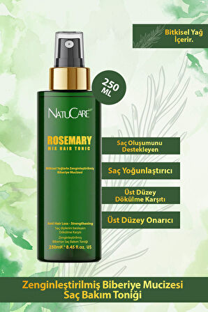 NatuCare Saç Oluşumunu Destekleyen Yoğunlaştırıcı ve Güçlendirici Biberiye Saç Toniği 250ML