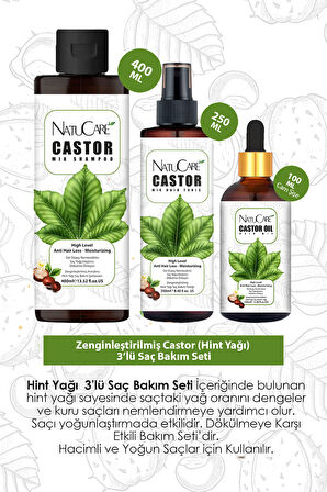 NatuCare Zenginleştirilmiş Castor (Hint Yağı) 3'lü Saç Bakım Seti