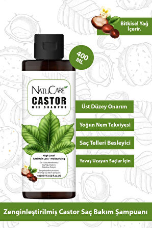NatuCare Üst Düzey Onarıcı ve Yoğun Nemlendirici Castor Hint Saç Bakım Şampuanı 400ML