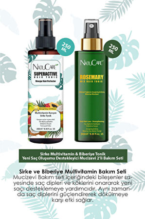 NatuCare Sirke Multivitamin Tonik ve Biberiye Tonik Saç Yoğunlaştırıcı 2'li Bakım Seti