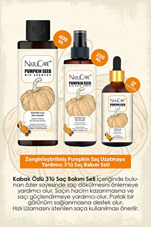 NatuCare Hızlı Uzamaya Yardımcı Zenginleştirilmiş Pumpkin (Kabak Çekirdeği Özlü) 3'lü Saç Bakım Seti