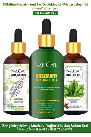 NatuCare Zenginleştirilmiş Mucizevi Yağlar 3'lü Saç Bakım Seti 100 ML (AMLA-BİBERİYE-CASTOR)