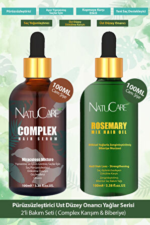 NatuCare Saç Pürüzsüzleştirici Mucizevi Yağlar 2'li Saç Bakım Seti 100ML (Complex Karışım & Biberiye Yağı)