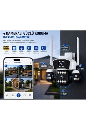 O-KAM OK-206W Wifi 12MP 4 Lens AOV Sirenli Gece Görüş Sesli Akıllı Güvenlik Kamerası Kişi Takibi 