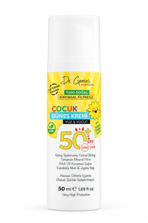 %100 Doğal SPF 50+ Yüksek Korumalı Bebek ve Çocuk Yüz/Vücut Güneş Kremi - 50 ml