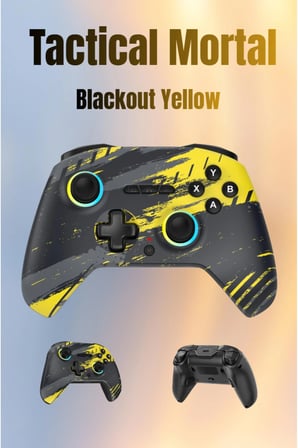 Tactical Mortal 2.4 Ghz/BT Çift Kablosuz Mod - Chromatic RGB - Makro - Silikon Switch - HALL 3D - Titreşimli - Turbo Modu - 18 Tuşlu Gamepad - Blackout Yellow