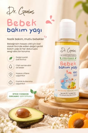 %100 Organik Dr Genius Ozel Formul Bebek Bakim Yagi 100 Ml