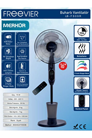 Merkür Lb-fs09r Siyah Buharlı Vantilatör