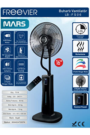 Mars LB-FS06 Siyah Buharlı Vantilatör