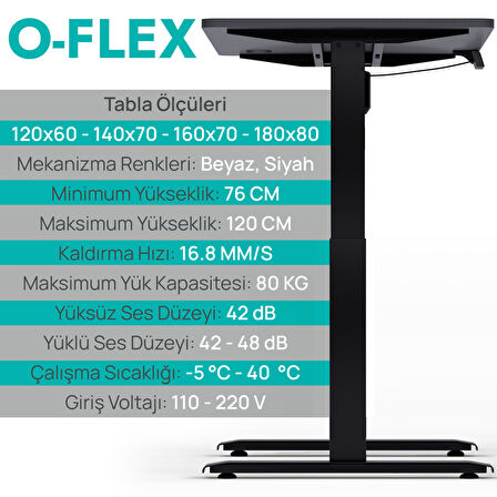 O-Flex Tek Motorlu Elektrikli Yükseklik Ayarlı Masa - 120x60 - Antrasit