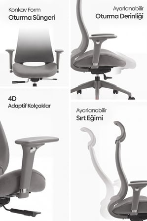 Lizbon Ergonomik Çalışma Koltuğu - Gri