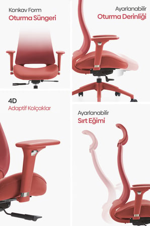 Lizbon Ergonomik Çalışma Koltuğu - Kırmızı