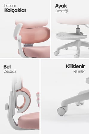 Lora Ergonomik Çocuk Çalışma Sandalyesi - Pembe