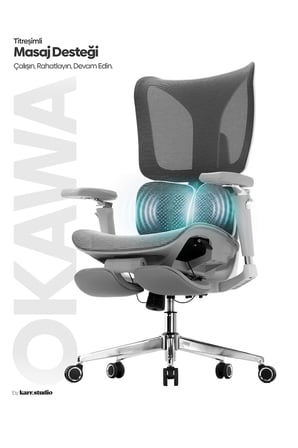 Okawa Titreşimli Masaj Destekli Ergonomik Çalışma Koltuğu - Gri