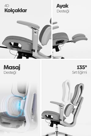 Okawa Titreşimli Masaj Destekli Ergonomik Çalışma Koltuğu - Gri