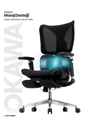 Okawa Titreşimli Masaj Destekli Ergonomik Çalışma Koltuğu - Siyah
