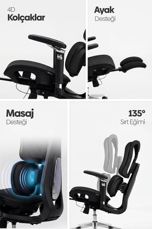 Okawa Titreşimli Masaj Destekli Ergonomik Çalışma Koltuğu - Siyah
