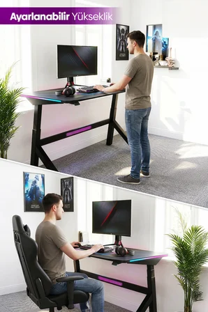 Raiden Çift Motorlu RGB Aydınlatmalı Elektrikli Yükseklik Ayarlı Oyuncu Masası